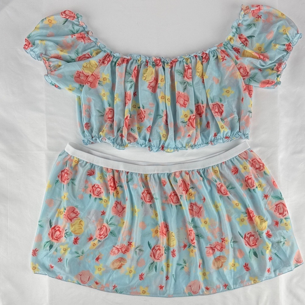 NWT Floral Off-Shoulder Top and Skirt Lingerie Set
